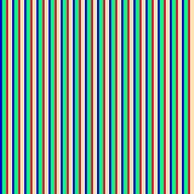 [ Thumbnail: Blue, Green, Crimson, and Beige Colored Stripes Pattern Metal Print ]