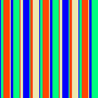 [ Thumbnail: Blue, Green, Red, and Pale Goldenrod Colored Striped Pattern Acrylic Print ]