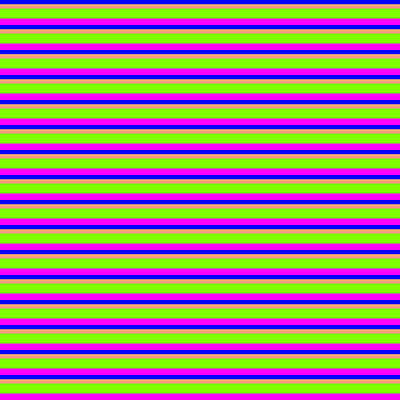 [ Thumbnail: Blue, Light Salmon, Chartreuse, and Fuchsia Colored Stripes Pattern Art Print ]