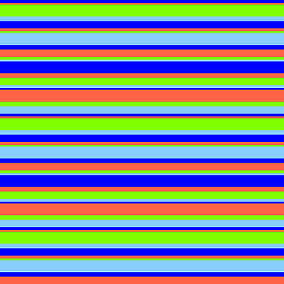 [ Thumbnail: Blue, Red, Chartreuse, and Light Sky Blue Colored Striped/Lined Pattern Acrylic Print ]