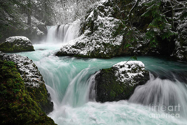 Blue Water of Spirit Falls during Winter in Columbia River Gorge by Tom Schwabel Blue Water of Spirit Falls during Winter in Columbia River Gorge by Tom Schwabel