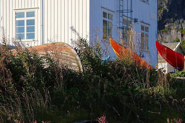 Wall Art featuring the photograph Boats Resting Beside Coastal House by Scott M Hughes Soggy Moose Photography