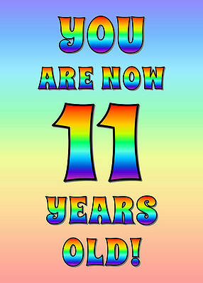 [ Thumbnail: Bold, Exciting, Multicolored Rainbow Spectrum 11th Birthday Greeting Message Greeting Card ]