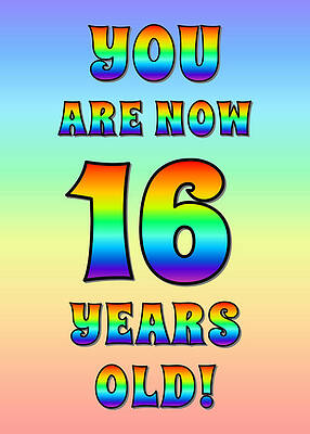 [ Thumbnail: Bold, Exciting, Multicolored Rainbow Spectrum 16th Birthday Greeting Message Greeting Card ]