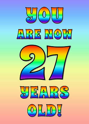 [ Thumbnail: Bold, Exciting, Multicolored Rainbow Spectrum 27th Birthday Greeting Message Wood Print ]