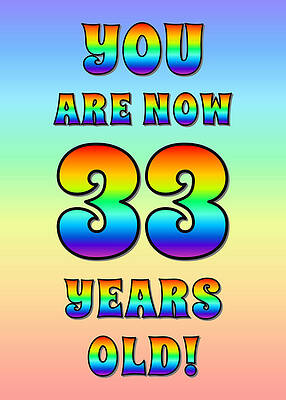 [ Thumbnail: Bold, Exciting, Multicolored Rainbow Spectrum 33rd Birthday Greeting Message Wood Print ]