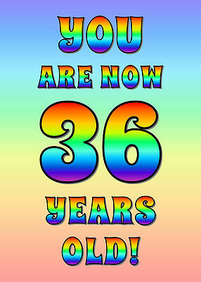 [ Thumbnail: Bold, Exciting, Multicolored Rainbow Spectrum 36th Birthday Greeting Message Sticker ]