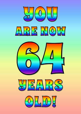 [ Thumbnail: Bold, Exciting, Multicolored Rainbow Spectrum 64th Birthday Greeting Message Sticker ]