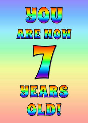 [ Thumbnail: Bold, Exciting, Multicolored Rainbow Spectrum 7th Birthday Greeting Message Greeting Card ]