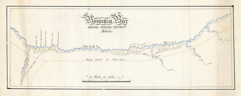 Wall Art - Painting - Bonanza Bar Argile Mining District Idaho  hand drawn mining map  n p        circa  by Anonymous