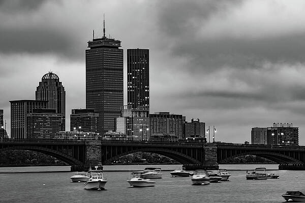 Wall Art - Photograph - Boston Skyline Over The Longfellow Bridge and Charles River - Black and White by Gregory Ballos