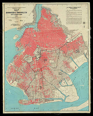 Brooklyn Borough Map 1912 showing congested areas in red by Phil Cardamone Brooklyn Borough Map 1912 showing congested areas in red by Phil Cardamone