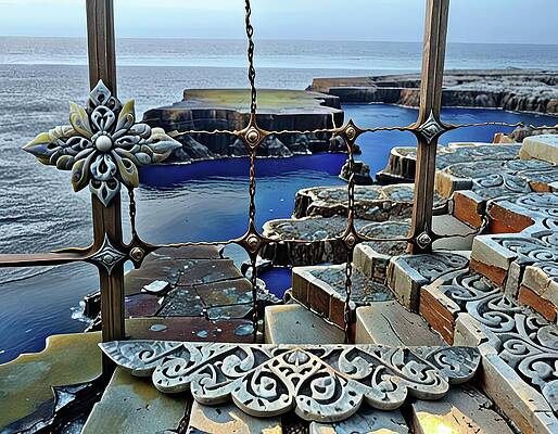 Wall Art - Digital Art - Building A Decorative Fence Out Of Scrap And Leftover Tiles by Eris And AI