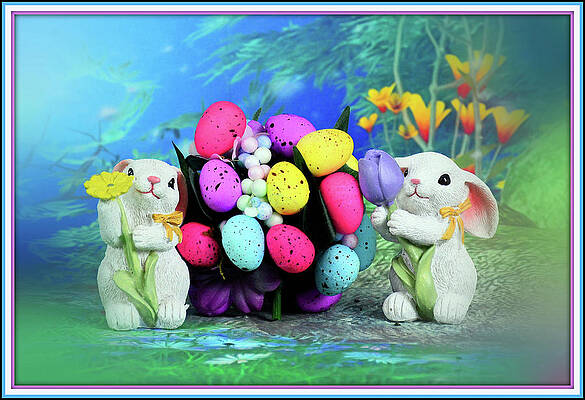 Bunnies With Colored Eggs by Constance Lowery Bunnies With Colored Eggs by Constance Lowery