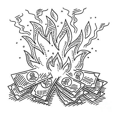Wall Art - Drawing - Burning Banknotes Money Drawing by Frank Ramspott