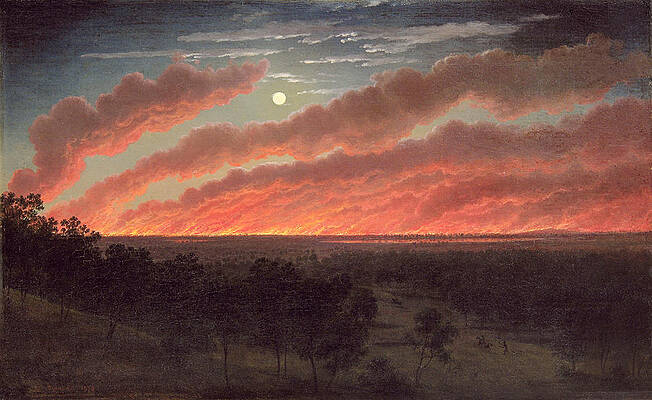Bush fire between Mount Elephant and Timboon Print by Eugene von Guerard