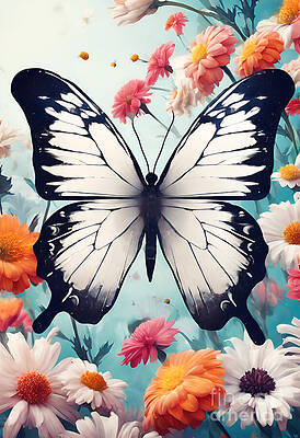 Wall Art - Digital Art - Butterfly in Flower Garden by Jeff Creation