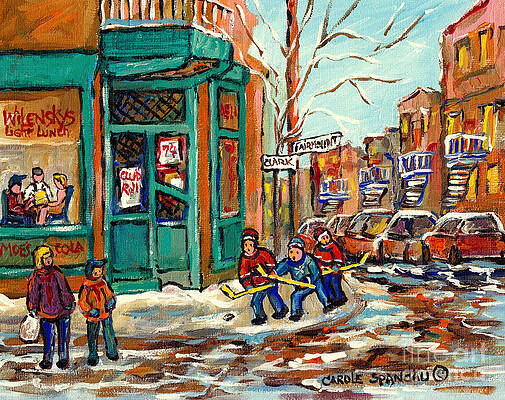 Wall Art - Painting - Buy Original Wilensky's Diner  Paintings Prints And Products C Spandau Best Montreal Winter Scenes by Carole Spandau