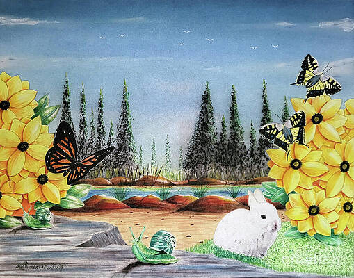 Wall Art - Drawing - By the Pond by Michael Freeman