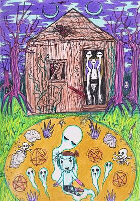 Wall Art - Drawing - Cabin In The Forbidden Woods by Miss Astro Spook