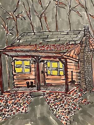 Wall Art - Drawing - Cabin in the Woods by Janis Williams
