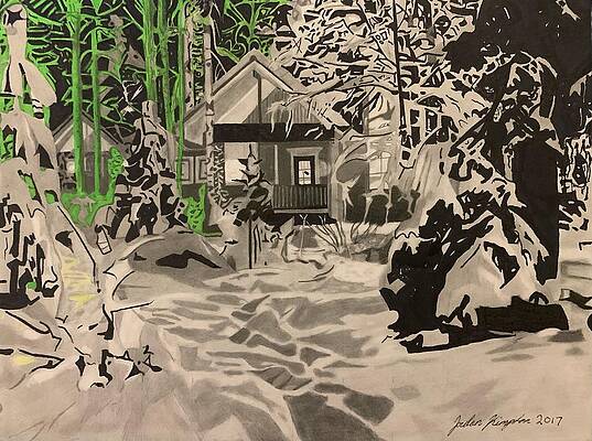 Wall Art - Drawing - Cabin In The Woods by Jordan Kimpton