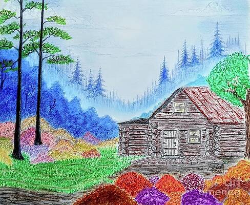 Wall Art - Drawing - Cabin in the woods by Shedrick Brown