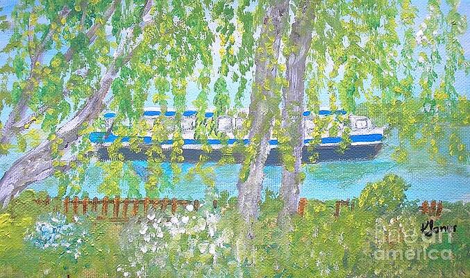 Wall Art - Painting - Canal Boat in Springtime by Karen J Jones