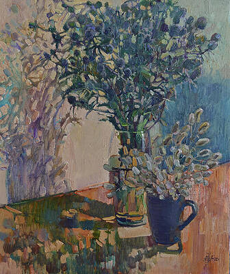 Canvas Painting Blue flowers, Thorns and fuzzies by Arina Norloguyanova Canvas Painting Blue flowers, Thorns and fuzzies by Arina Norloguyanova