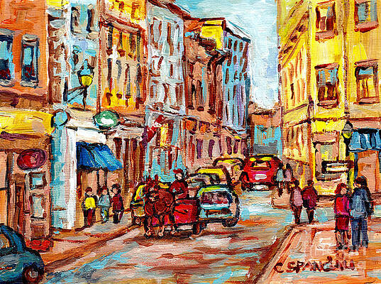 Wall Art - Painting - Carriage Ride Old Port Montreal Paris Style Bistros Gibbys  Nelson And Calvet House C Spandau Artist by Carole Spandau