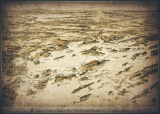 Wall Art - Drawing - Casco Bay Portland Maine Vintage Map 1906 Sepia  by Carol Japp