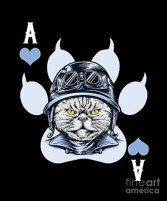 Wall Art - Digital Art - Cat Motocross Ace Playing Cards Poker Bike Casino Gift by Thomas Larch