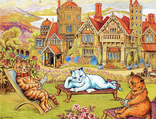 Wall Art - Painting - Cats relaxing in the grounds at Napsbury by Louis Wain