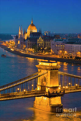 Wall Art - Photograph - Chain Bridge and River Danube, Budapest, Hungary by Neale And Judith Clark