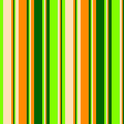 [ Thumbnail: Chartreuse, Beige, Dark Orange, and Dark Green Colored Pattern of Stripes Metal Print ]