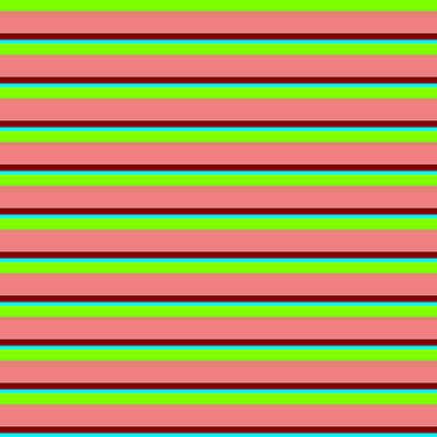 [ Thumbnail: Chartreuse, Light Coral, Maroon, and Aqua Colored Lines Pattern Art Print ]