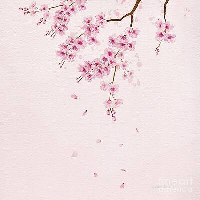 Cherry Blossom C1, Cyanotype Art, 5x7 Watercolor Paper