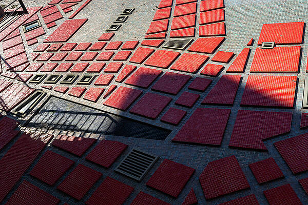 Chic Geometrical Azulejos - Groovy Modern Tessellation in Crimson and Slate - Left by Georgia Mizuleva Chic Geometrical Azulejos - Groovy Modern Tessellation in Crimson and Slate - Left by Georgia Mizuleva