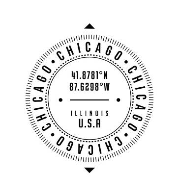 Wall Art - Digital Art - Chicago, Illinois, USA - 1 - City Coordinates Typography Print - Classic, Minimal by Studio Grafiikka