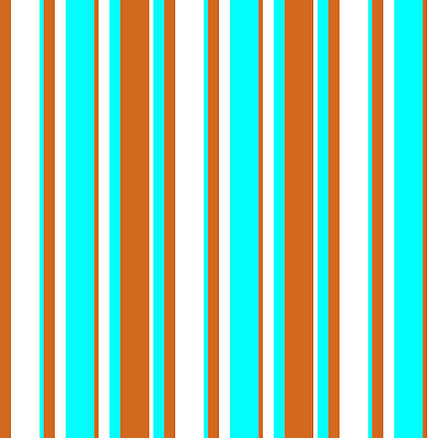 [ Thumbnail: Chocolate, White, and Aqua Colored Striped Pattern Art Print ]