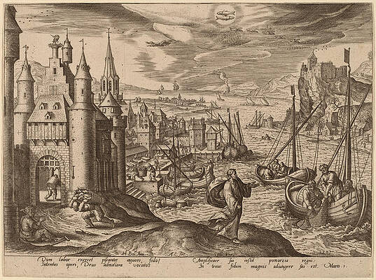 Christ Calling Peter and Andrew, Pisces Print by Adriaen Collaert