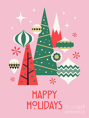 Wall Art - Digital Art - Retro Christmas Theme - Happy Holidays Coral by Organic Synthesis