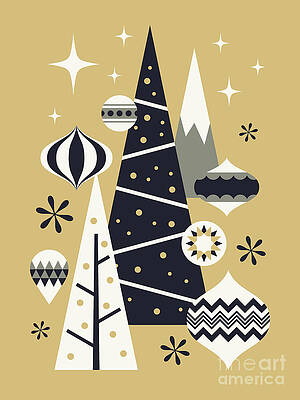 Wall Art - Digital Art - Retro Christmas Theme - Plain Gold by Organic Synthesis