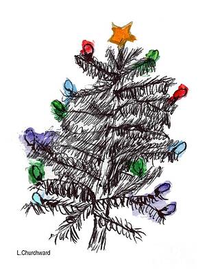 Wall Art - Drawing - Christmas Tree in Ink by Lois Churchward