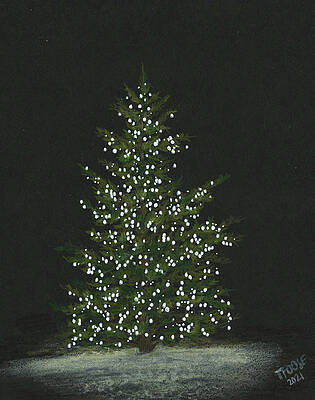 Wall Art - Drawing - Christmas Tree in the Night Brighter by Taphath Foose
