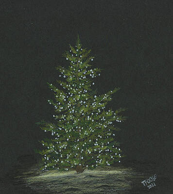 Wall Art - Drawing - Christmas Tree in the Night by Taphath Foose