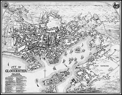 Wall Art - Drawing - City of Gloucester Massachusetts Vintage Map 1873 Black and White by Carol Japp
