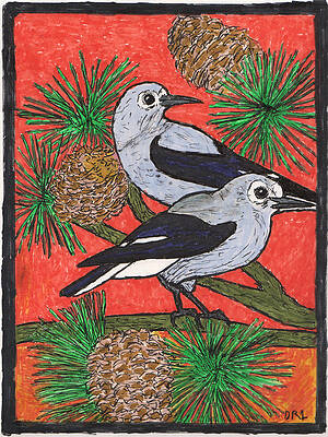 Wall Art - Drawing - Clark's Nutcracker and Whitebark Pine by Danny Lowe