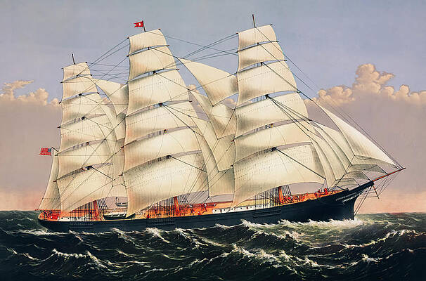 Wall Art - Drawing - Clipper Ship Three Brothers by Currier and Ives