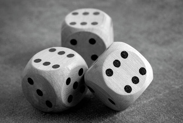 Wall Art - Photograph - Close Up Of The Dices On Table In Black And White by Severija Kirilovaite